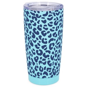 Elanze Designs 20 oz Stainless Steel On the Go Insulated Travel Tumbler With Push Top Lid, Navy Blue Cheetah Leopard Print Sky Blue - 1 of 4