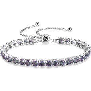 Sterling Silver Tennis Bracelet with Birthstone, Adjustable Bolo Chain Fine Jewelry, Anniversary Birthday Gift for Women - 1 of 4