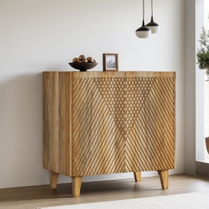 Wood Accent Cabinet with Storage, Rustic Mango Wood Storage Cabinet with Fluted Design and Adjustable Shelf - Leovsnove - 1 of 4