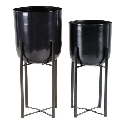 Set of 2 Contemporary Iron Planters with Stands Black - CosmoLiving by Cosmopolitan