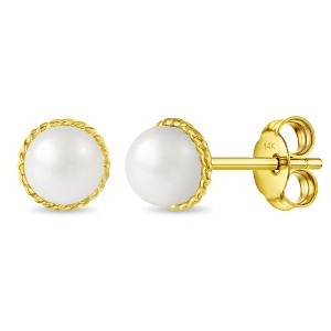 Girls' Braided Edge Pearl 14k Gold Earrings - In Season Jewelry - 1 of 1