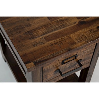 Cannon Valley Distressed Brown Acacia Wood Side Table with Storage
