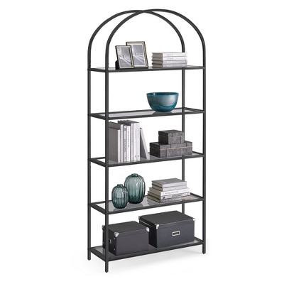 5-Tier Bookshelf, 32.7 x 72.2inch, Display Storage Shelf, Tempered Glass Shelving Unit with Metal Frame, for Bedroom, Living Room