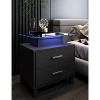 Homhougo Nightstand, Side Table with Charging Station and LED Lights Glass Top Bedside Table with 2 Drawers for Living Room, Bedroom - 3 of 4