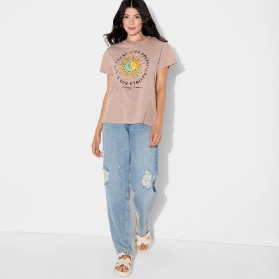 Women's Short Sleeve Celestial Easy Graphic T-Shirt - Taupe