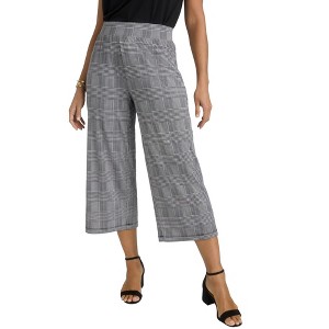 Jessica London Women's Plus Size Stretch Knit Wide Leg Crop Pant - 1 of 4