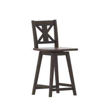 Emma and Oliver Wooden Modern Farmhouse Swivel Dining Stool with Decorative Carved Back