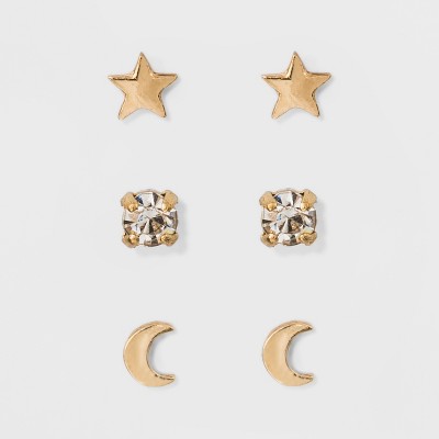 Moon and Star Stud Earring Set 3ct - A New Day™ Gold