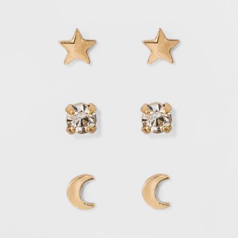 Star and deals moon earrings gold