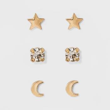 Moon and Star Stud Earring Set 3ct - A New Day™ Gold
