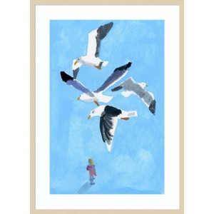 30" x 41" A Man Looking up at The Bird by Hiroyuki Izutsu Wood Framed Wall Art Print - Amanti Art: Modern Lithograph, Hardwood Frame - 1 of 4
