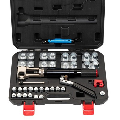 Hydraulic Flaring Tool Kits, 45°Double Flaring Tools, 33PCS Flaring Dies, Brake Repair Brake Flaring Tool for 3/16"-1/2" with Tube Cutter and Deburrer