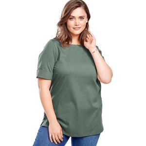 Woman Within Perfect Cuffed Elbow-Sleeve Boat-Neck Tee - 1 of 4