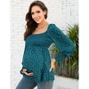 Women's Maternity Tops Square Neck Lantern Sleeve Smocked Babydoll Blouses - 2 of 4