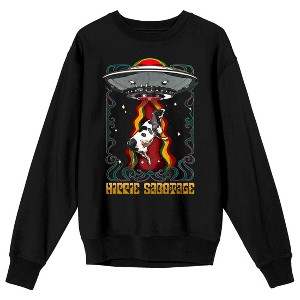 Hippie Sabotage Alien Ship Abducting A Cow Adult Black Crew Neck Sweatshirt - 1 of 3