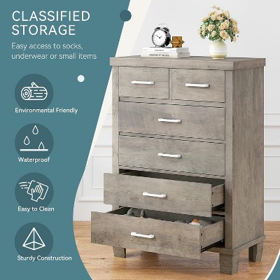 Jojoka 6 Drawer Tall Dresser for Bedroom 45 Inch Grey Chest with Metal Handles Anti Tip Safety Smooth Glide Drawers Storage for Closet or Entryway