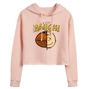 Women's - Peanuts - C Brown Half Football Head Cropped Graphic Hoodie - 1 of 4