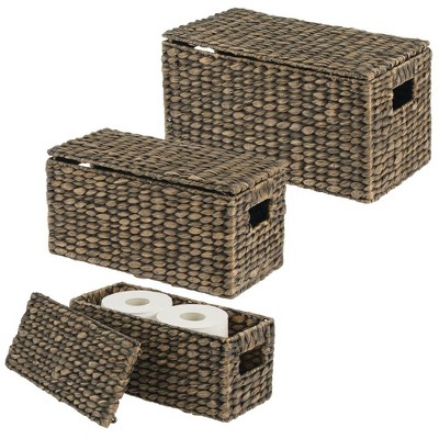 Mdesign Water Hyacinth 3-tiered Storage Baskets Floor Stand - Black/black  Wash : Target