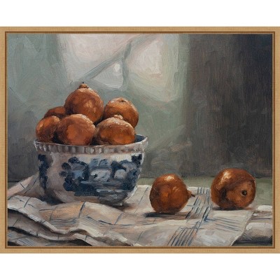 A Dish of Fruit IV Realism Canvas Print with Maple Frame