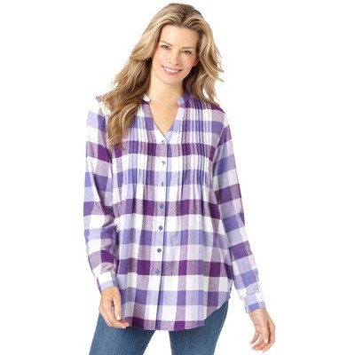 Woman Within Plus Size Pintucked Flannel Shirt