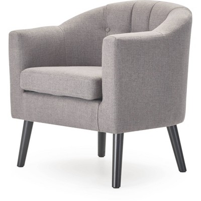 Gray Velvet Barrel Accent Chair with Wood Legs