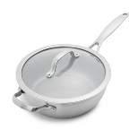 Greenpan Venice Pro Tri-Ply Stainless Steel Ceramic Non Stick 3.5qt Chefs Pan with Helper Handle & Lid Vibrant Silver