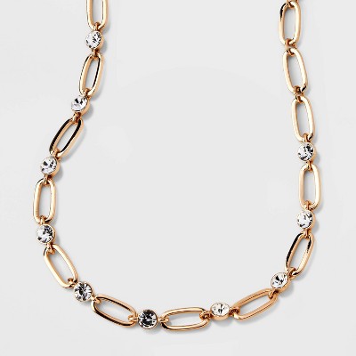 Two Row Rhinestone Chain Necklace - A New Day™ Gold : Target