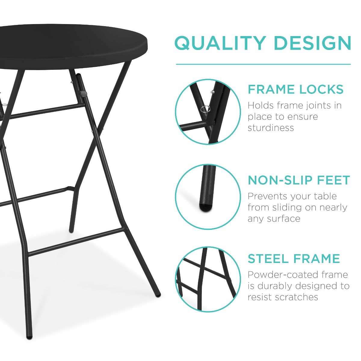 Best Choice Products 32in Bar Height Folding Table, Indoor Outdoor Accessory w/ Thick Table Top, 330lb Capacity - White - thumbnail 4
