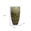 HomeRoots 15" Dark Olive Green And Gold Branch Patterned Glass And Aluminum Table Vase - 3 of 4