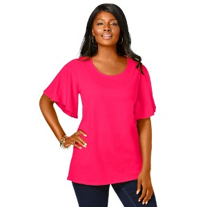Jessica London Women's Plus Size Stretch Knit Flutter Sleeve Tunic - 1 of 4