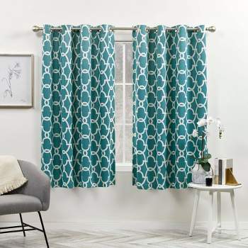 2pk 52"x108" Room Darkening Gates Sateen Woven Curtain Panels Teal - Exclusive Home: Thermal Insulated, Geometric Pattern, Energy Efficient