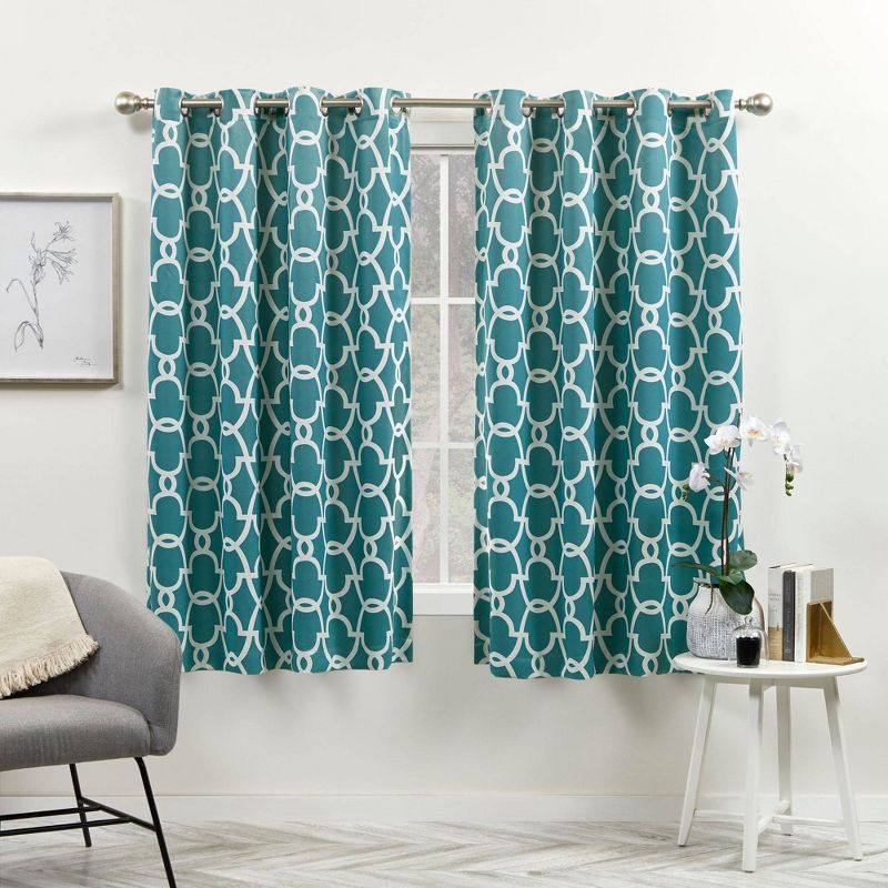 2pk 52&#34;x108&#34; Room Darkening Gates Sateen Woven Curtain Panels Teal - Exclusive Home: Thermal Insulated, Geometric Pattern, Energy Efficient, 1 of 8
