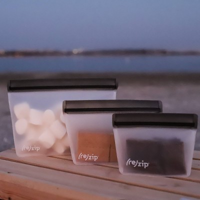 (re)zip Reusable Leak-proof Food Storage Stand-Up Bag Kit - Snack, 2-Cup, Quart - Gray - 3pc