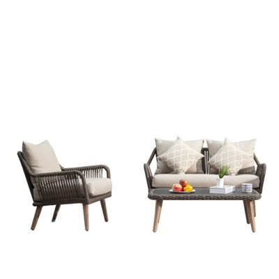 GlasFlength Patio Seating Set, 4 PCS Handwoven Rattan Wicker, Beige, 53.15"*29.53"*30.12"