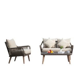 GlasFlength Patio Seating Set, 4 PCS Handwoven Rattan Wicker, Beige, 53.15"*29.53"*30.12" - 1 of 4