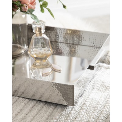 Samana Silver Hammered Stainless Steel Rectangular Tray