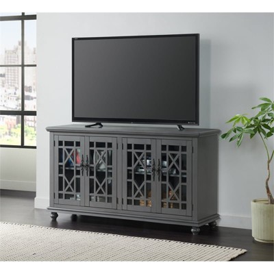 Parisian Gray 63" Transitional TV Stand with Elegant Trellis Glass