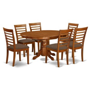 7-Piece Oval Saddle Brown Finish Solid Wood Top Dining Table with 6-Chairs with - 1 of 4
