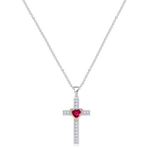 Molenia Birthstone Cross Necklace for Women, 925 Sterling Silver Heart Cross Pendant Necklace Fine Cross Jewelry Birthday Gifts for Her 18"+4" Inches - 1 of 4
