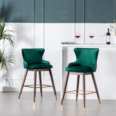 Roundhill Furniture Leland Fabric Upholstered Counter Height Wingback Stools, Green, Set of 2