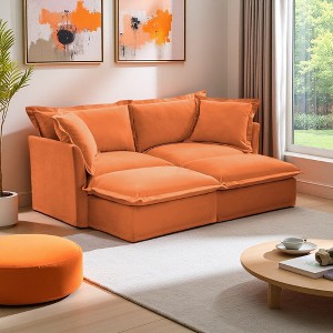 83.4" Chenille Slipcovered Modular Sleeper Sectional Sofa Bed with French Edges & Removable Covers - 1 of 4