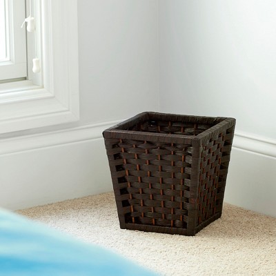 Dark Brown Woven Paper Rope Waste Basket with Plastic Liner