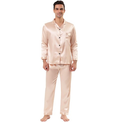 Tatt 21 Men's Satin Pajama Sets Long Sleeves Button Down Nightwear  Sleepwears Loungewear Pjs Pink X-large : Target
