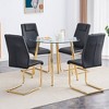 5-Piece Dining Set with Glass Round Table and 4 PU Armless Chairs - 3 of 4