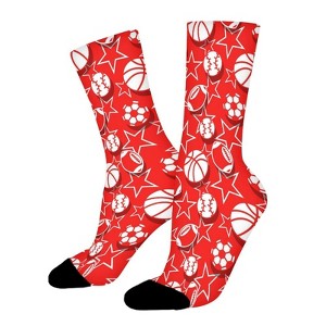 Red And White Women Printed Crew Socks Funny Funky Socks Soft Polyester Novelty Gifts for Artists Men - 1 of 1