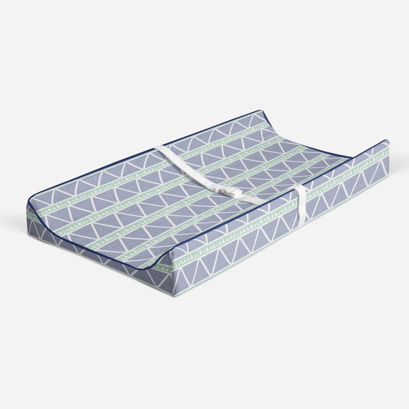 Bacati - Emma Mint/Navy Large Triangles Quilted Muslin Changing Pad Cover, 2 of 10