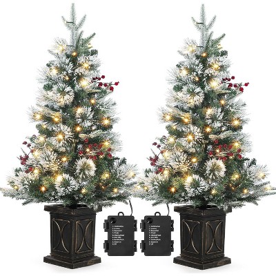 COZONY 3ft Premium Artificial Christmas Tree with 78 Warm White LEDs, with 8 Lighting Modes, Snow-Flocked Branches & Red Berries for Holiday Décor