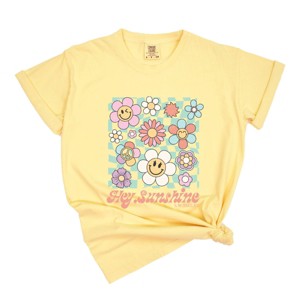S.W.Smiley Hey Sunshine Flowers - Womens Garment Dyed Tee - 1 of 3