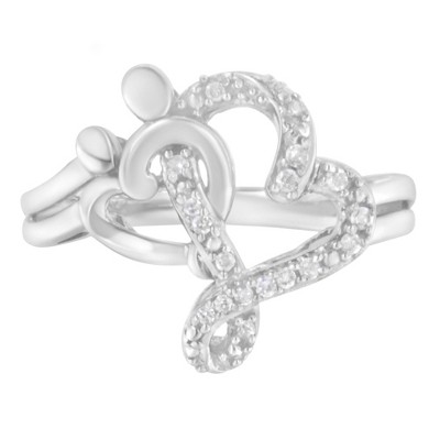 Silver Diamond Heart and Music Note Ring