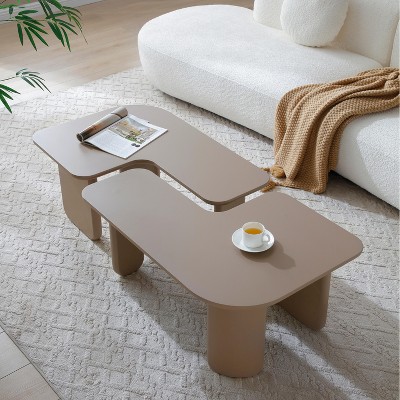 PAGED L-Shape Coffee Table Modern Minimalist Living Room Table with Curved-Panel Supporting Legs, Center Table for Living Room, Study